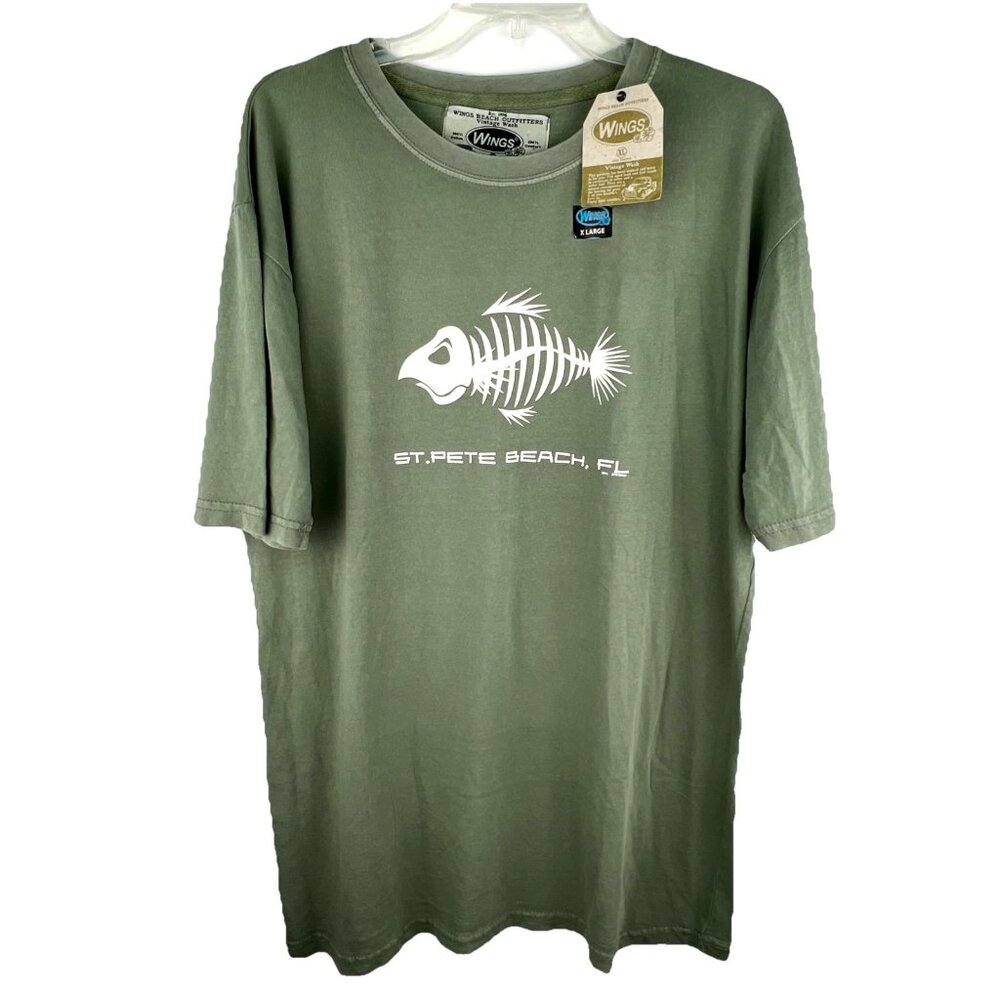 Wings XL St Pete Beach Florida Graphic T-Shirt Souvenir Tee Sage Green X-Large
